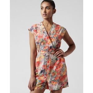 Athleta Marlow Romper Floral Waist Tie Pockets Athleisure Resort Size Small